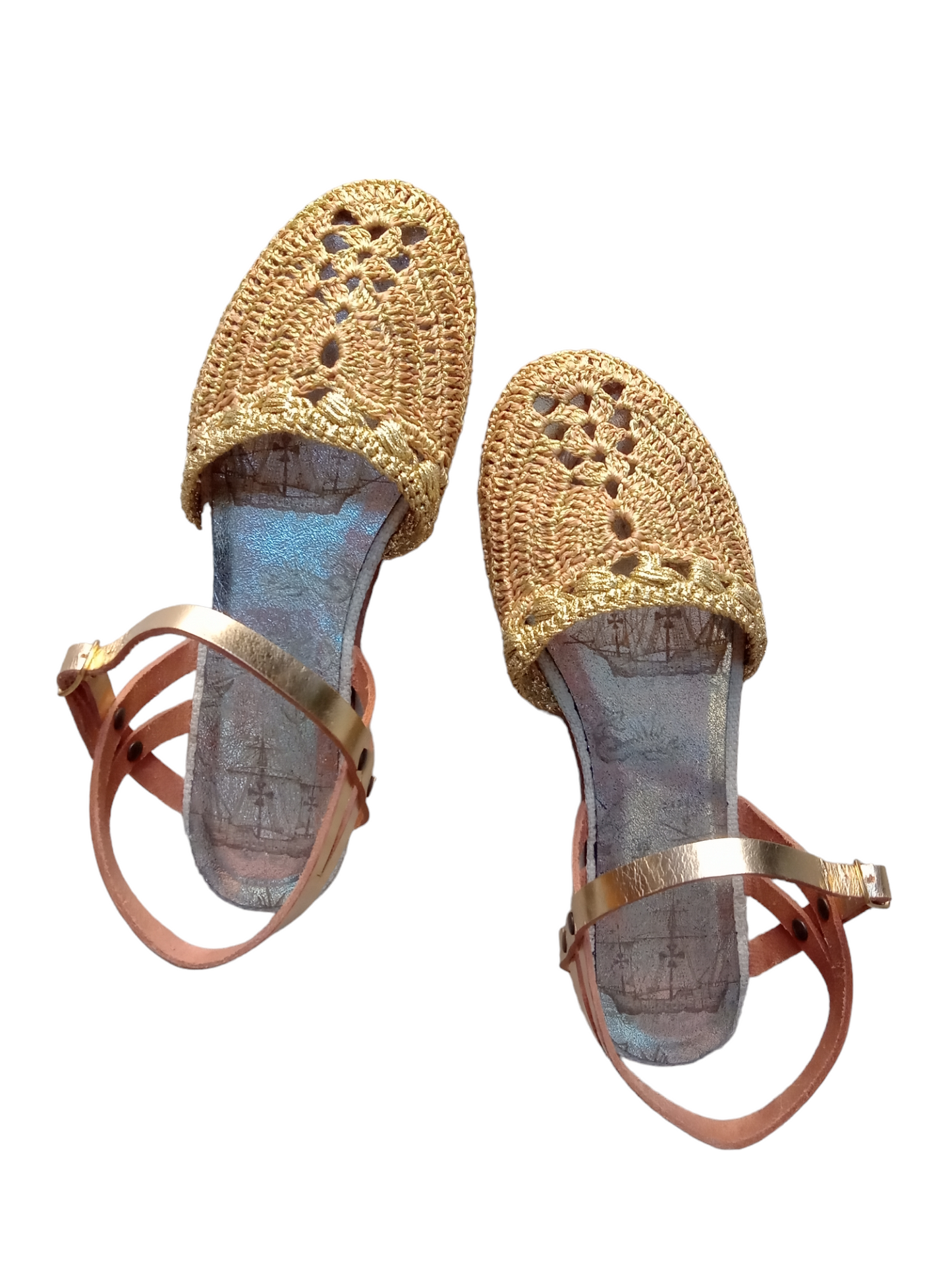 sandals crochet gold