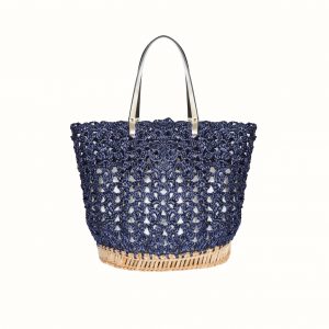 Basket_rafia_Crochet_with_handle_in_leather_bicolor_Black_Silver_and_natural_RUSH