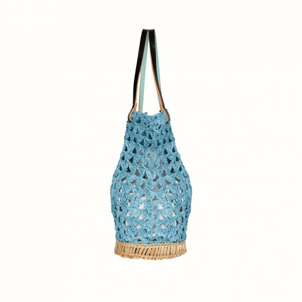 Basket_rafia_Crochet_with_handle_in_leather_bicolor_Black_Celeste_and_natural_RUSH